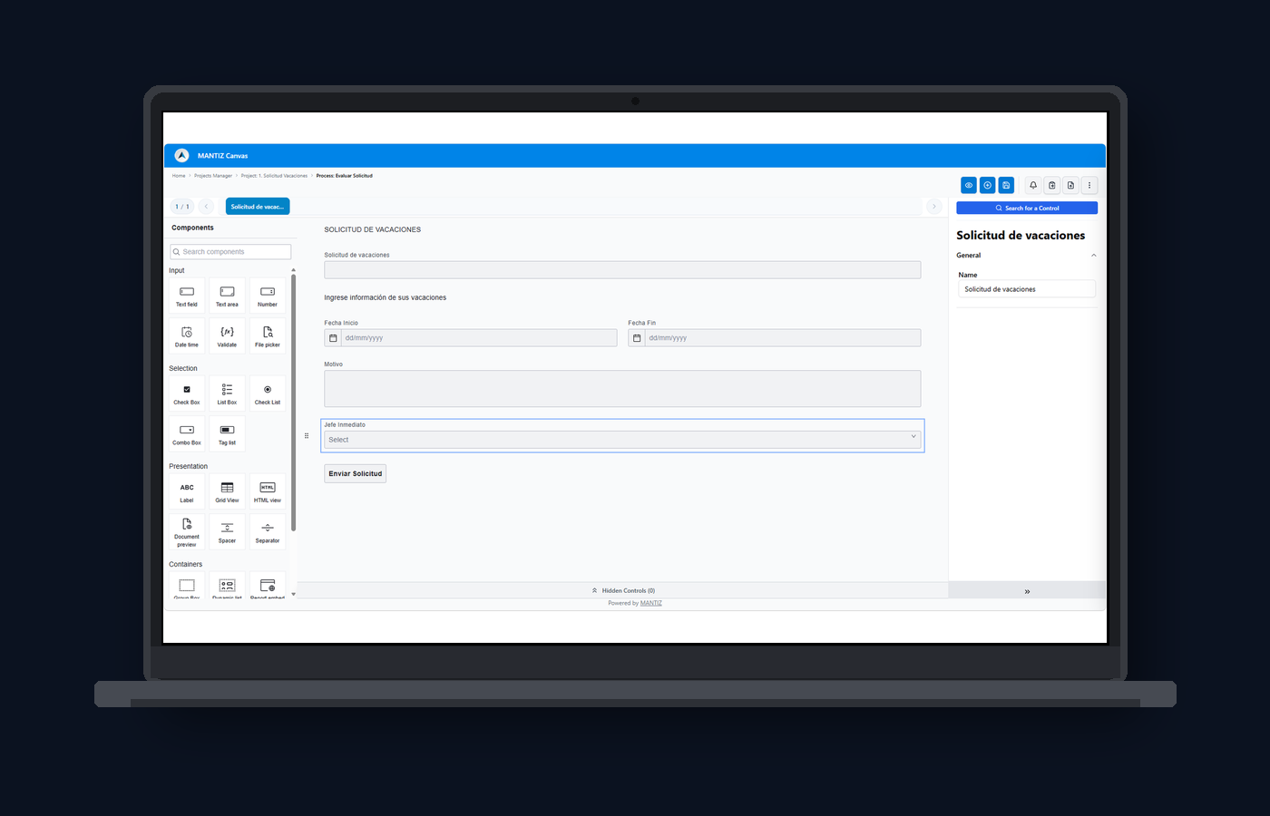 MANTIZ Web Canvas — formulario